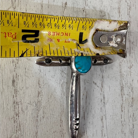 Native American Sand-cast Statement Turquoise Sterling Silver Cross Pendant - Picture 4 of 6